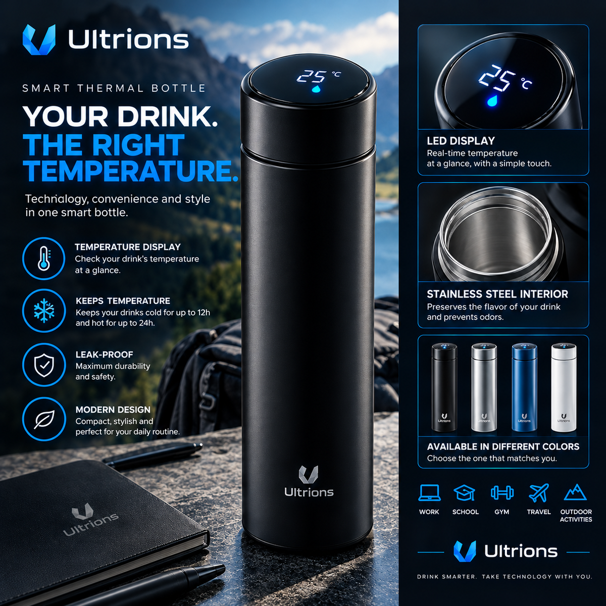 Smart Thermal Bottle with Temperature Display